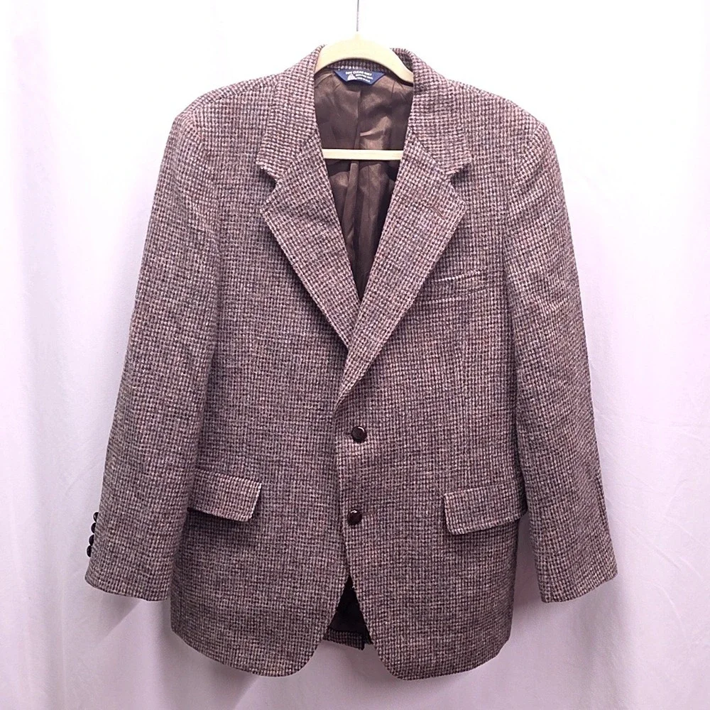 Kuppenheimer Harris Tweed Blazer Men 41R Brown Wool Sport Coat Handwoven USA